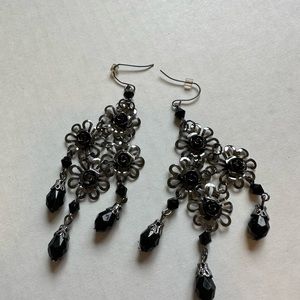 Black Floral Chandelier Earrings
